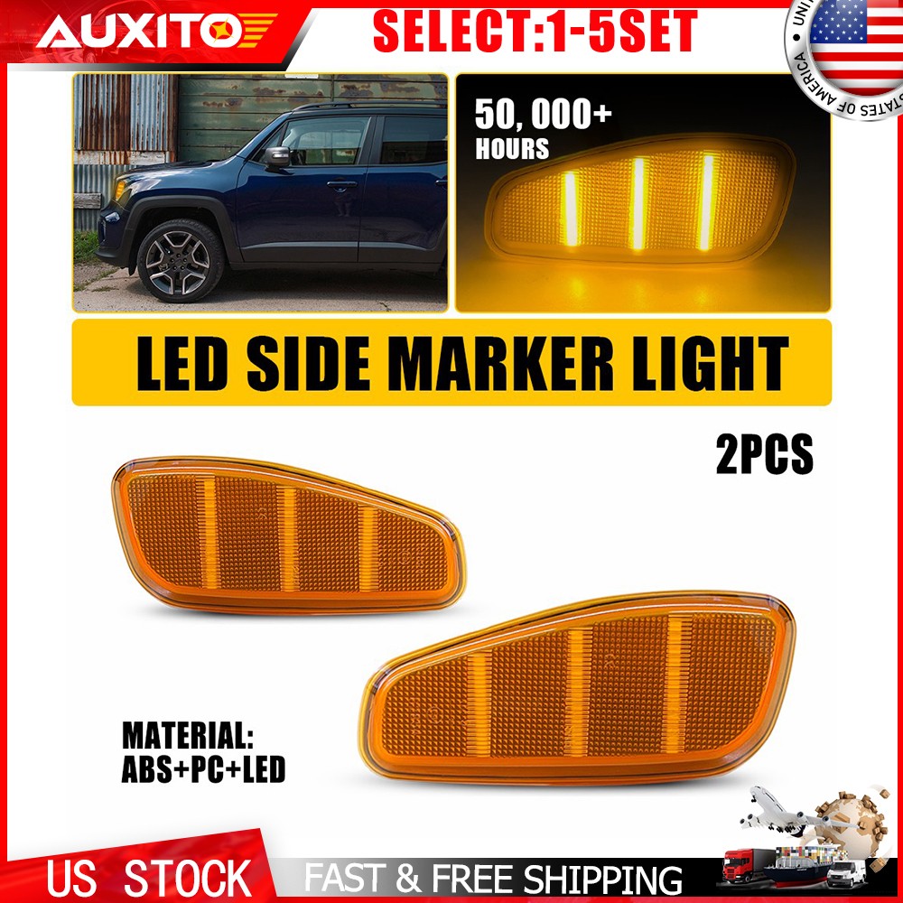 For Jeep Renegade 2015 2016 17 18 Amber LED Front Fender Side Marker Lights 2-20