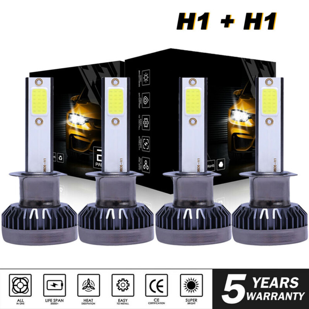 4X H1+H1 Combo 4000W 600000LM LED Headlight High Low Beam Kit Bulbs White 6000K