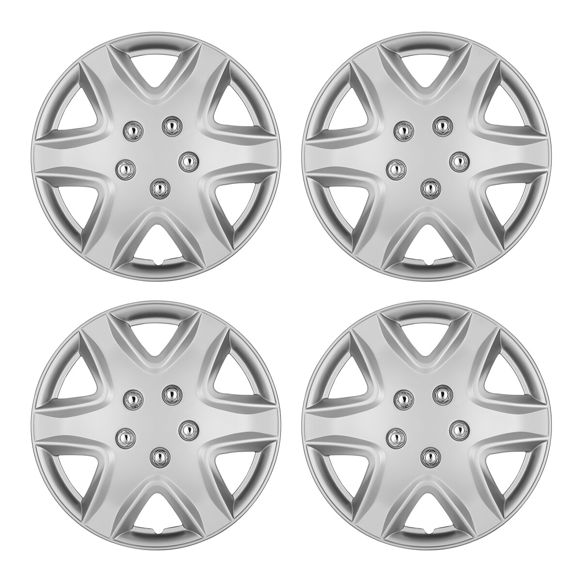 15″ Set of 4 Silver Wheel Covers Snap On Full Hub Caps For R15 Tire & Steel Rim