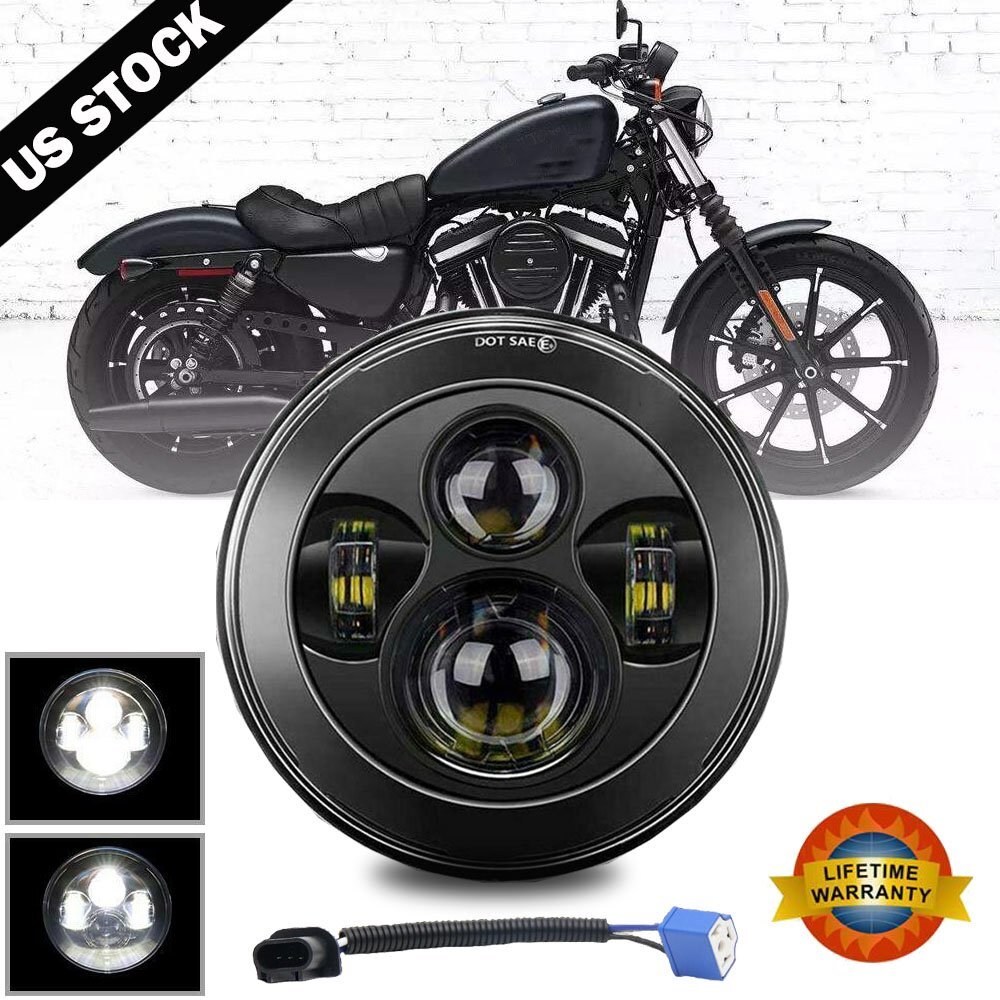 Black 7″ inch LED Headlight High low for Harley-Davidson Honda Yamaha Motorcycle