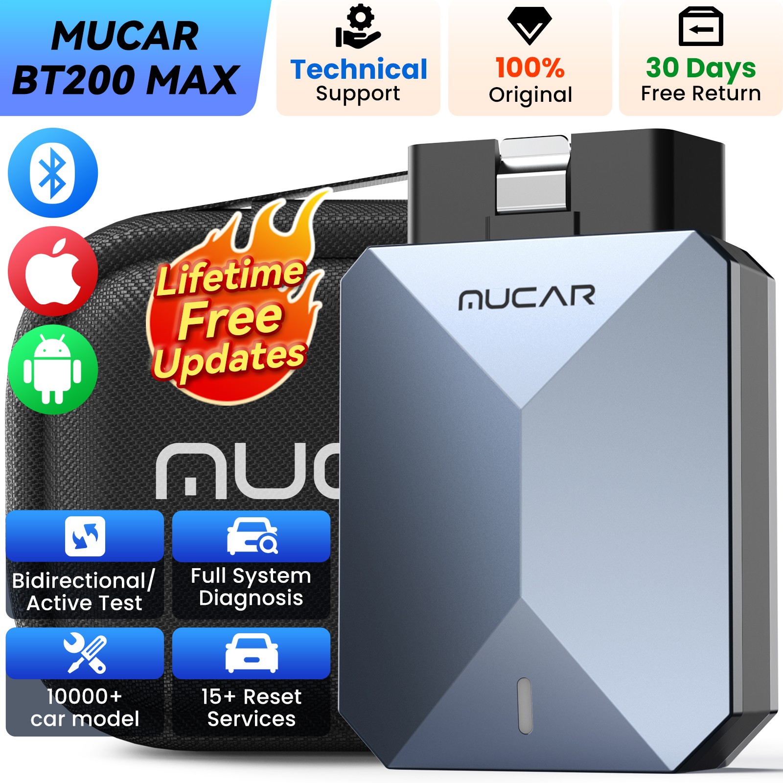 MUCAR BT200 MAX Car OBD2 Scanner Full System Diagnosis 15+ Service Oil Reset NEW
