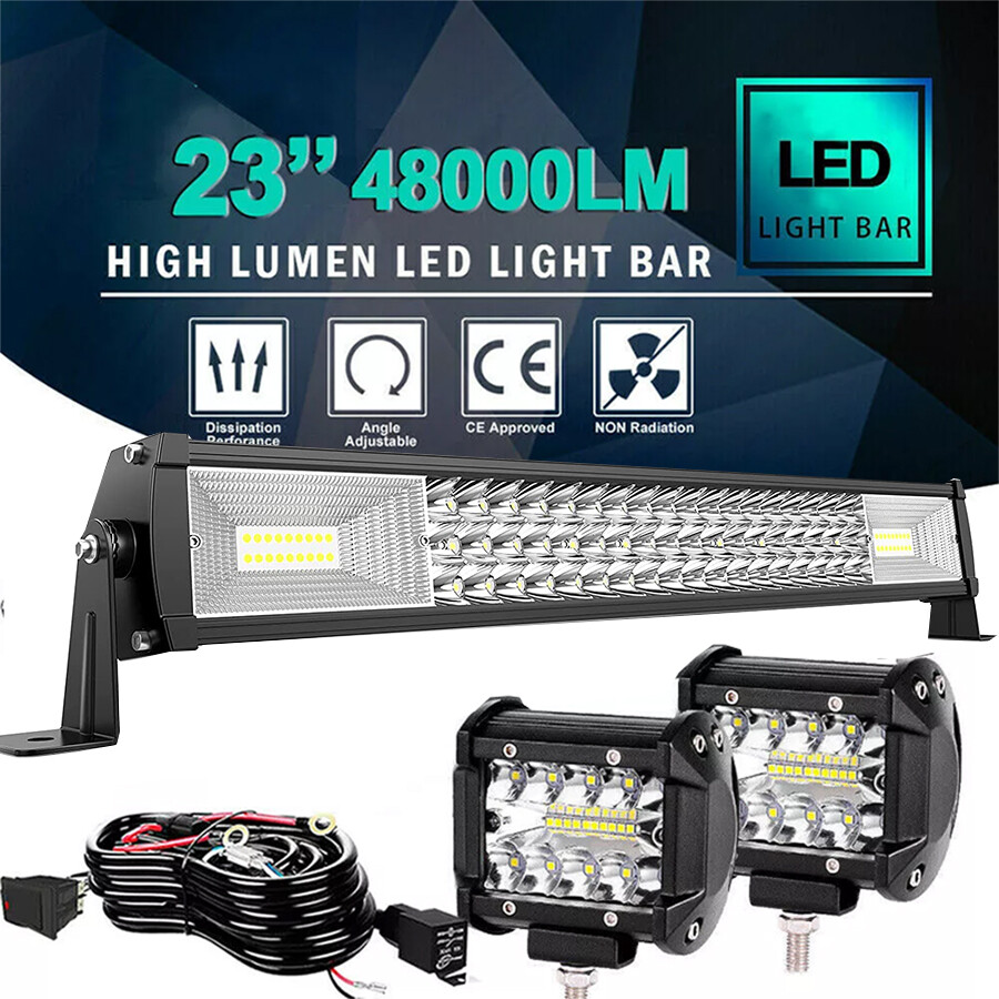 Tri-Row 23inch 1200W LED Light Bar Combo Spot Flood Truck Offroad+4″Pods Kit 20″