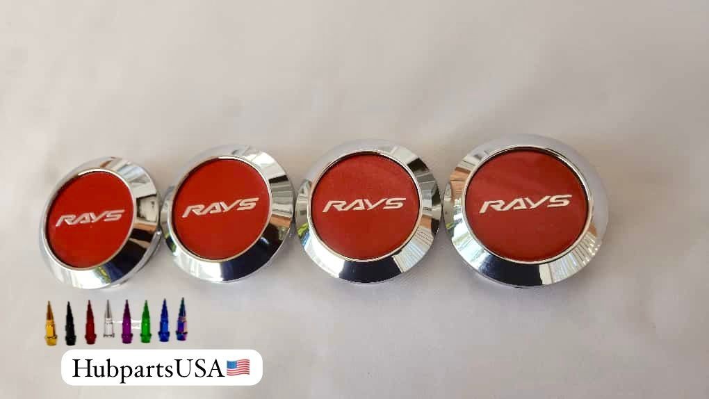 64mm Rays Volk Red and Silver Wheel Center Caps 4 set