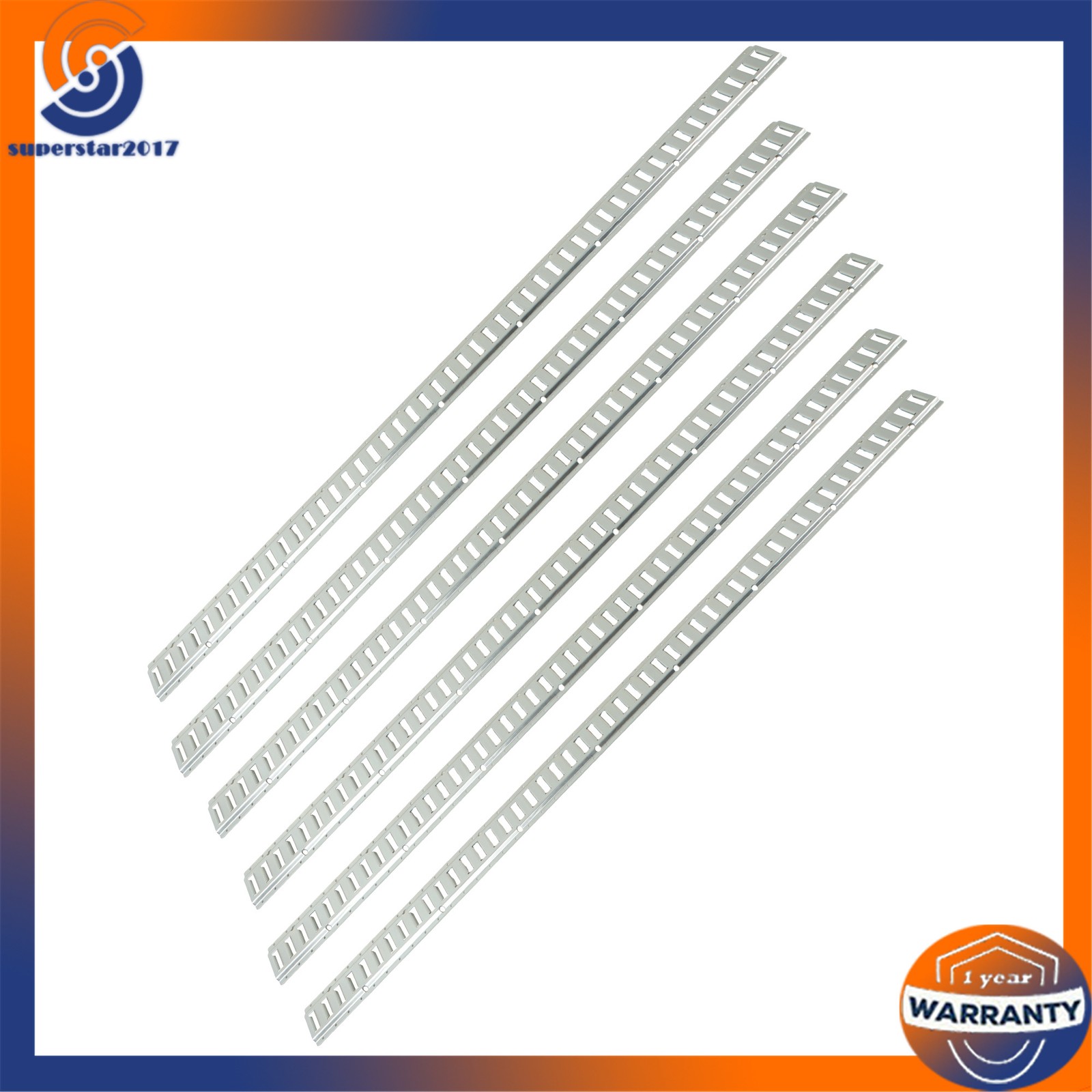 6 Pack 8 Foot Silver E Track Rails, Zinc Plated For Long Cargo Trailer Tie Down