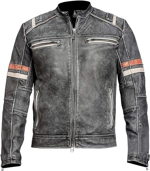 Men’s Leather Jacket Motorcycle Biker Black Cafe Racer Genuine Sheep Leather