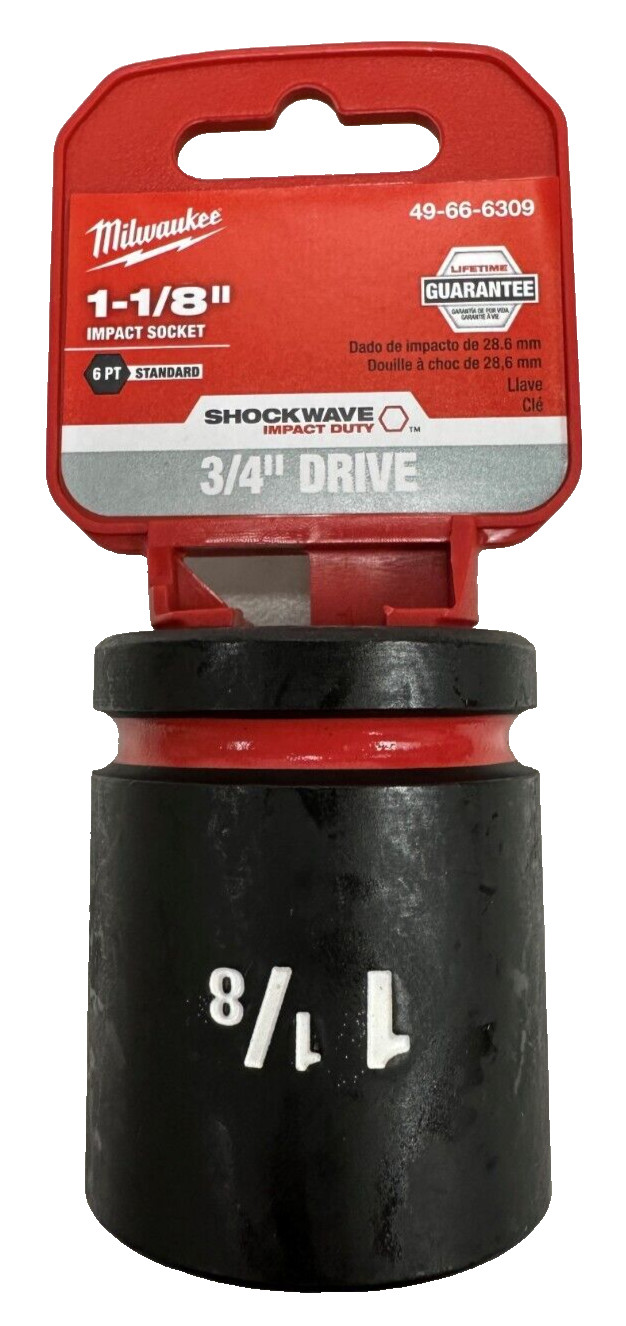 Milwaukee 49-66-6309 3/4″ Drive Standard Length Impact Socket 1-1/8″ 6 Point