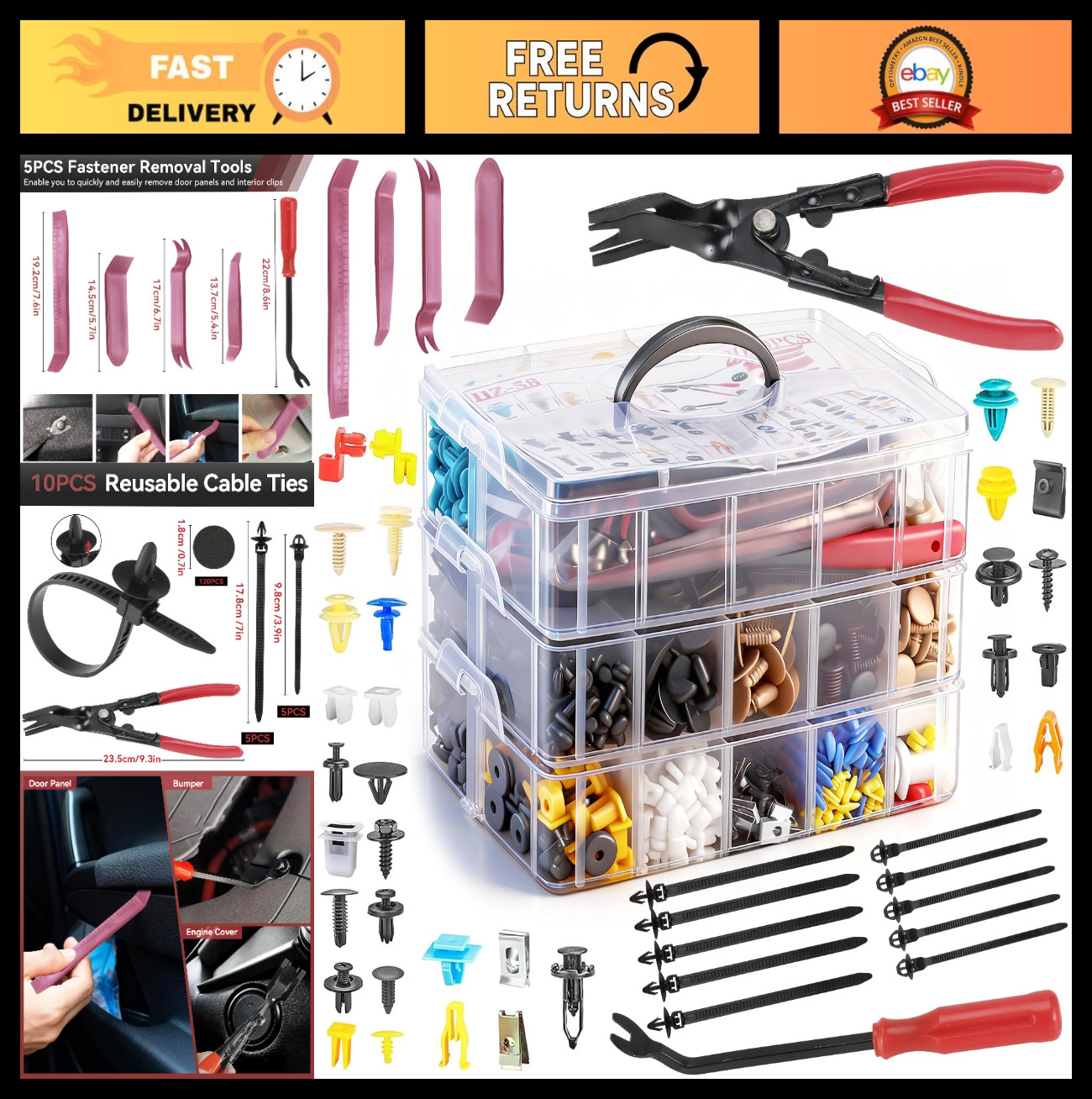 2080PCS Auto Retainer Clips Kit, Fastener Plier & Trim Removal Tools, 33 Push Ri