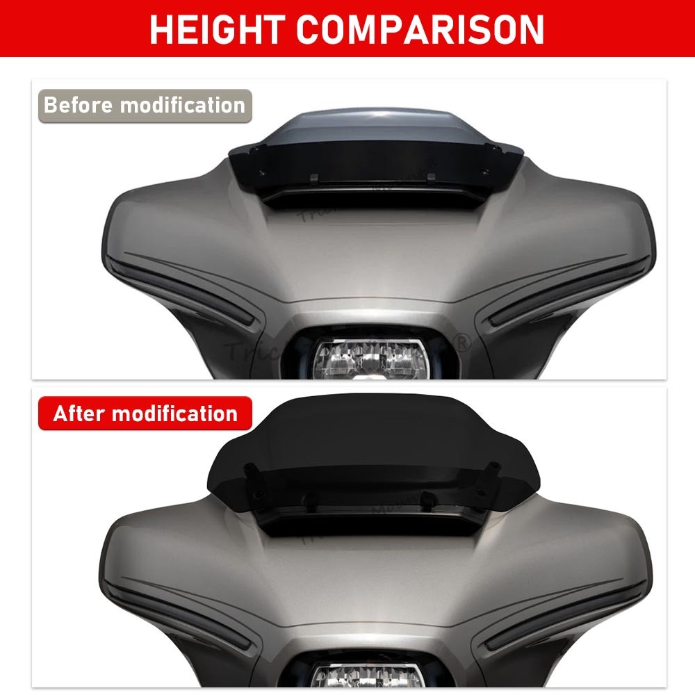 Black 10″ Windshield Windscreen w/Adapters for Harley Street Glide FLHX 2024-26