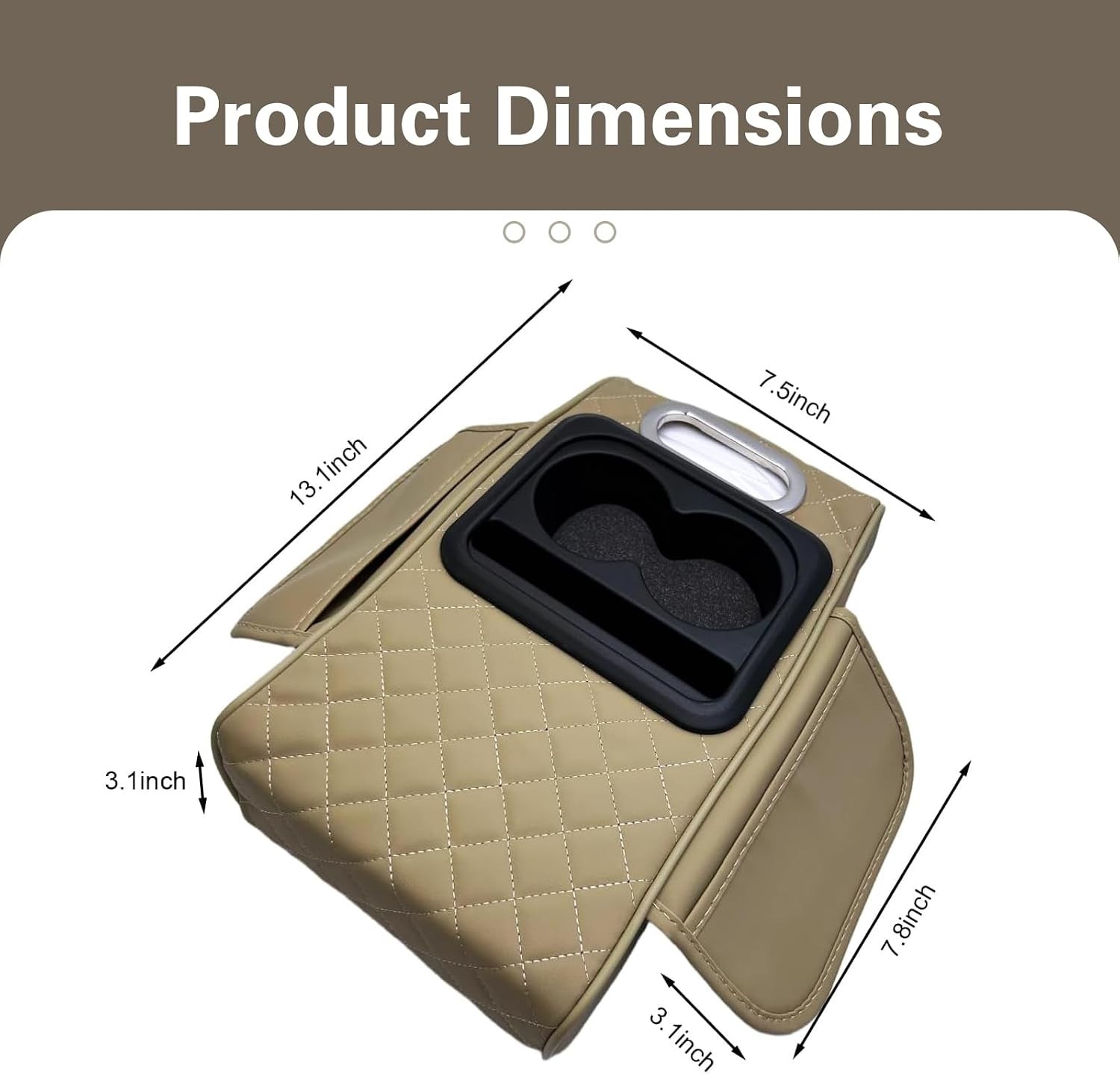 Center Console Armrest Cover for Most Cars Beige Genuine Leather Thickened 5-in-