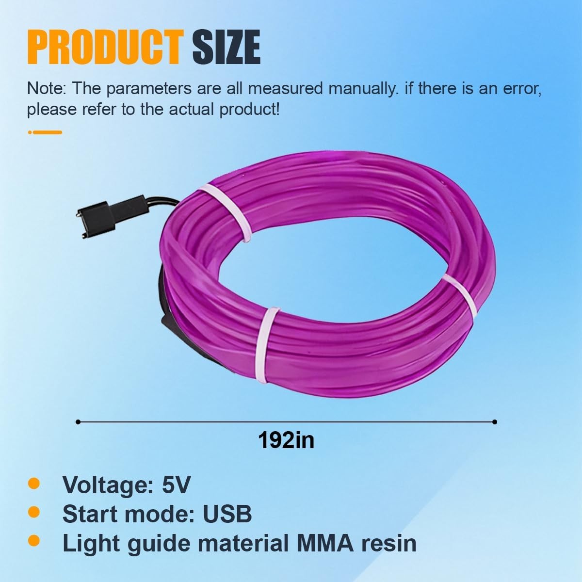EL Wire Interior Car LED Strip Lights – 5V 16FT USB Purple Neon Light Strip Sewi