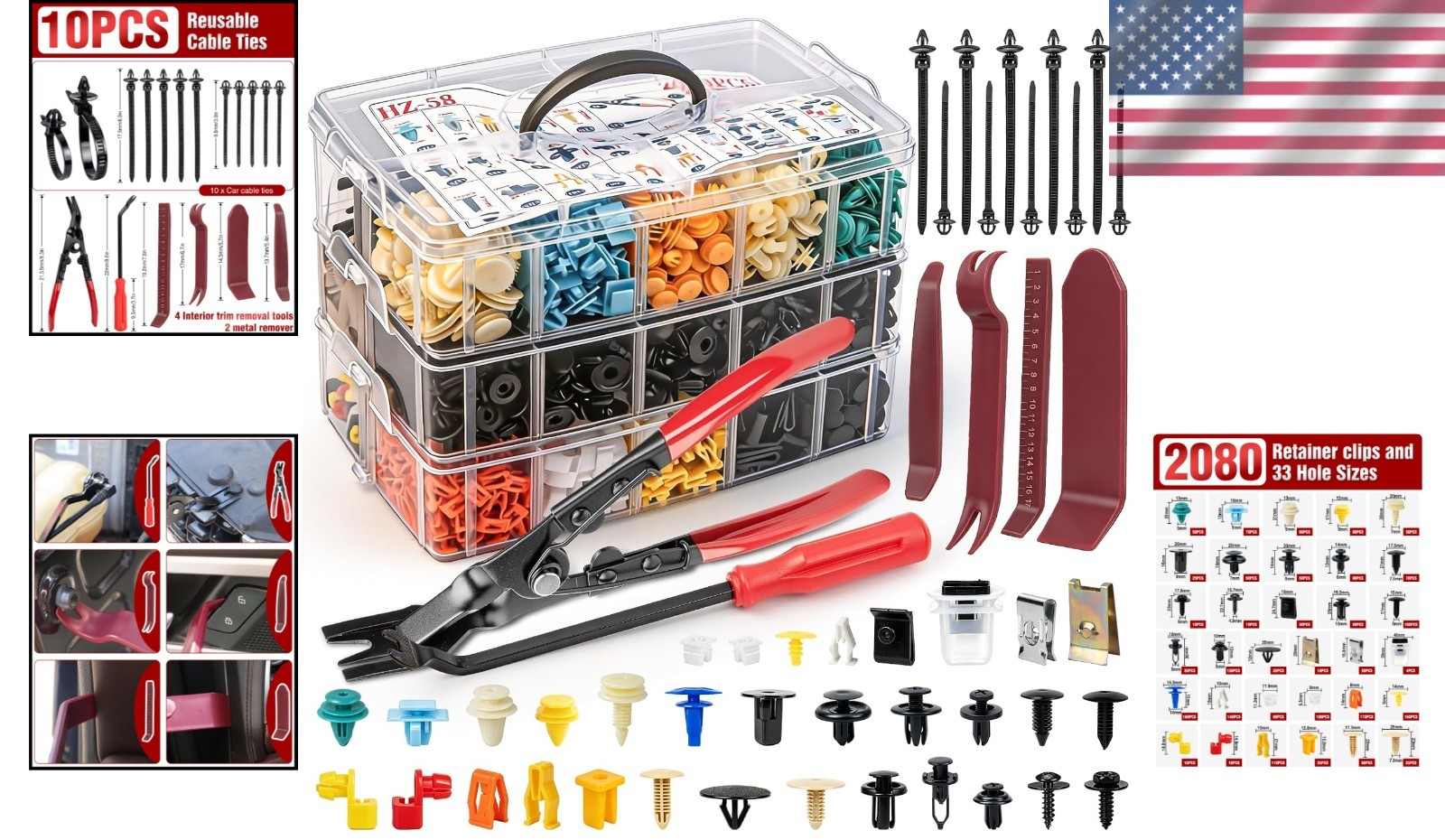 2080PCS Automotive Retainer Clips & Trim Removal Tools Kit