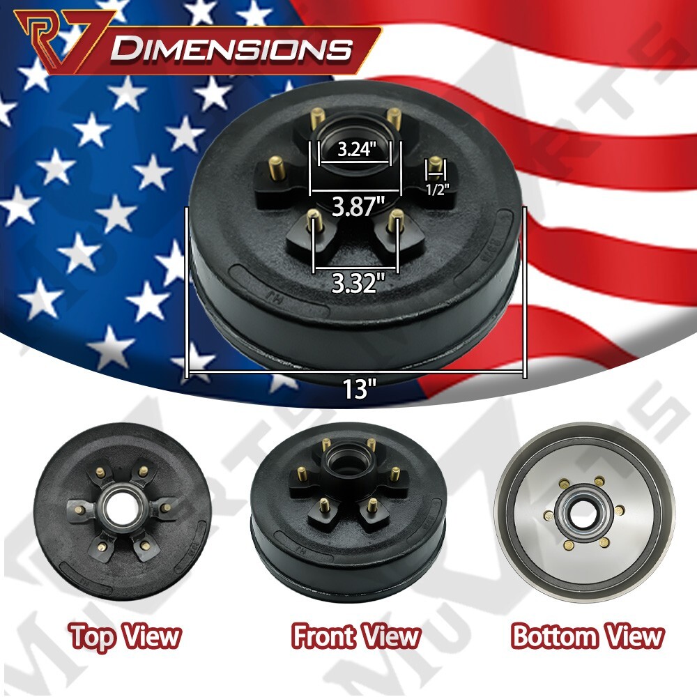 12″X2″ Electric Trailer Self-Adjusting Brake, 6 on 5.5″ Hub Drum Set 5.2-7k Axle