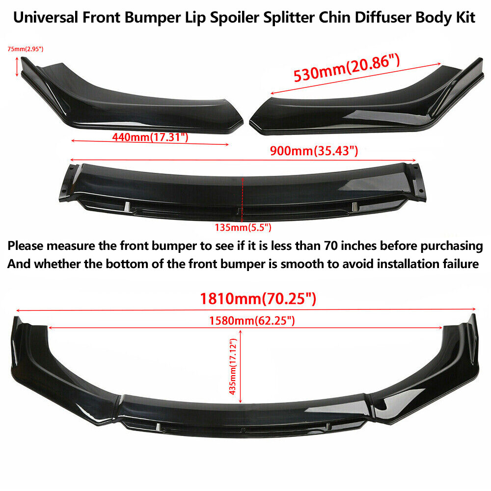 For Audi A3 A4 A5 A6 UNIVERSAL Front Bumper Lip Spoiler Splitter Glossy Black