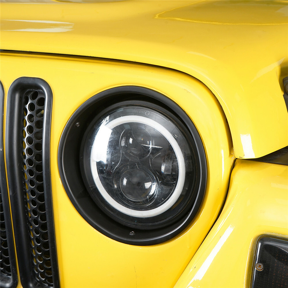 Black Headlight Trims Ring Bezels Cover Pair For 1997-2006 Jeep Wrangler TJ