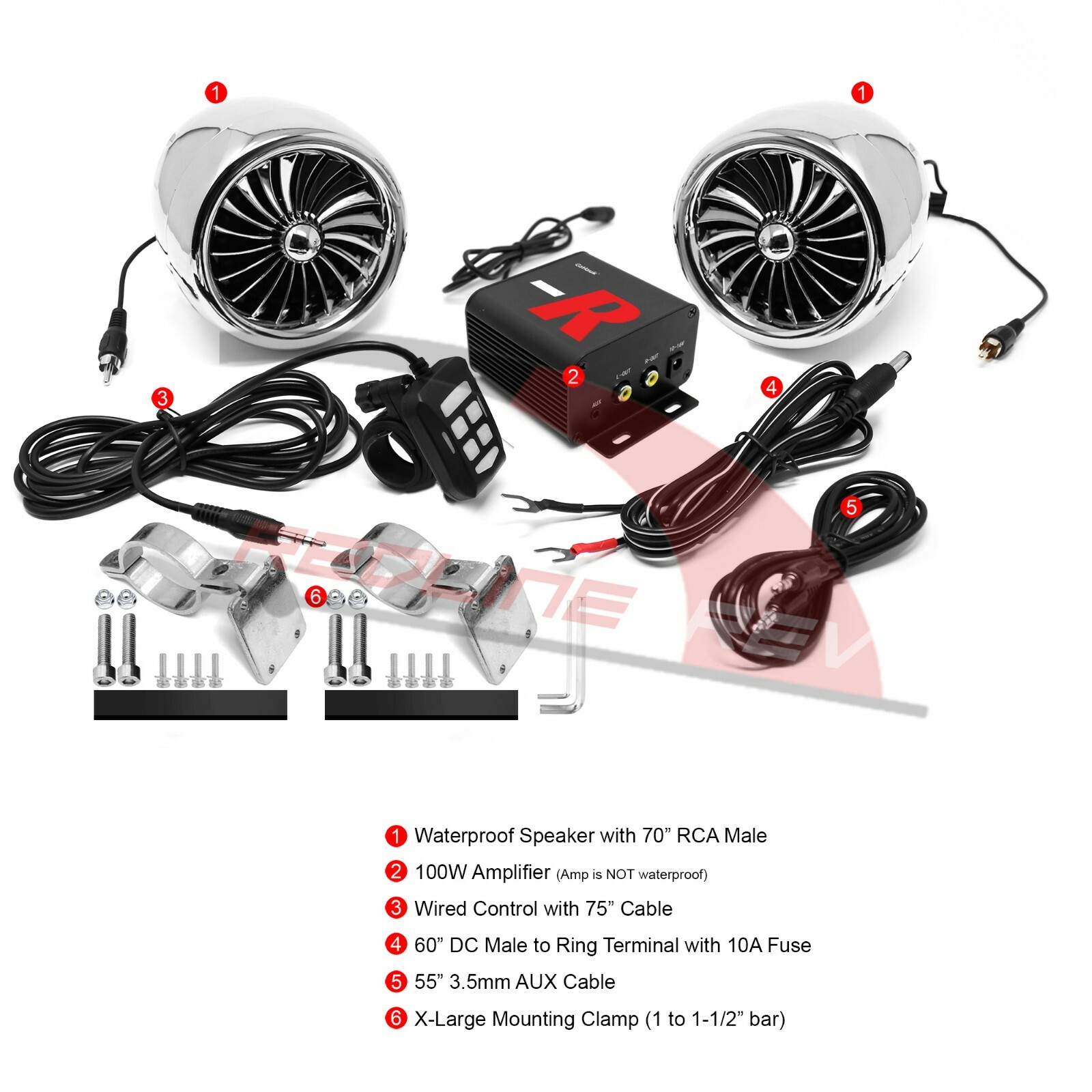 Waterproof Bluetooth Motorcycle Stereo Speaker Amplifier System MP3 FM Radio AUX