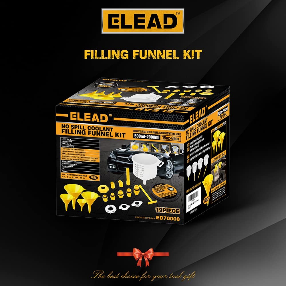 ELEAD 19 PCS No-Spill Coolant Funnel Kit Radiator yellow and transparent