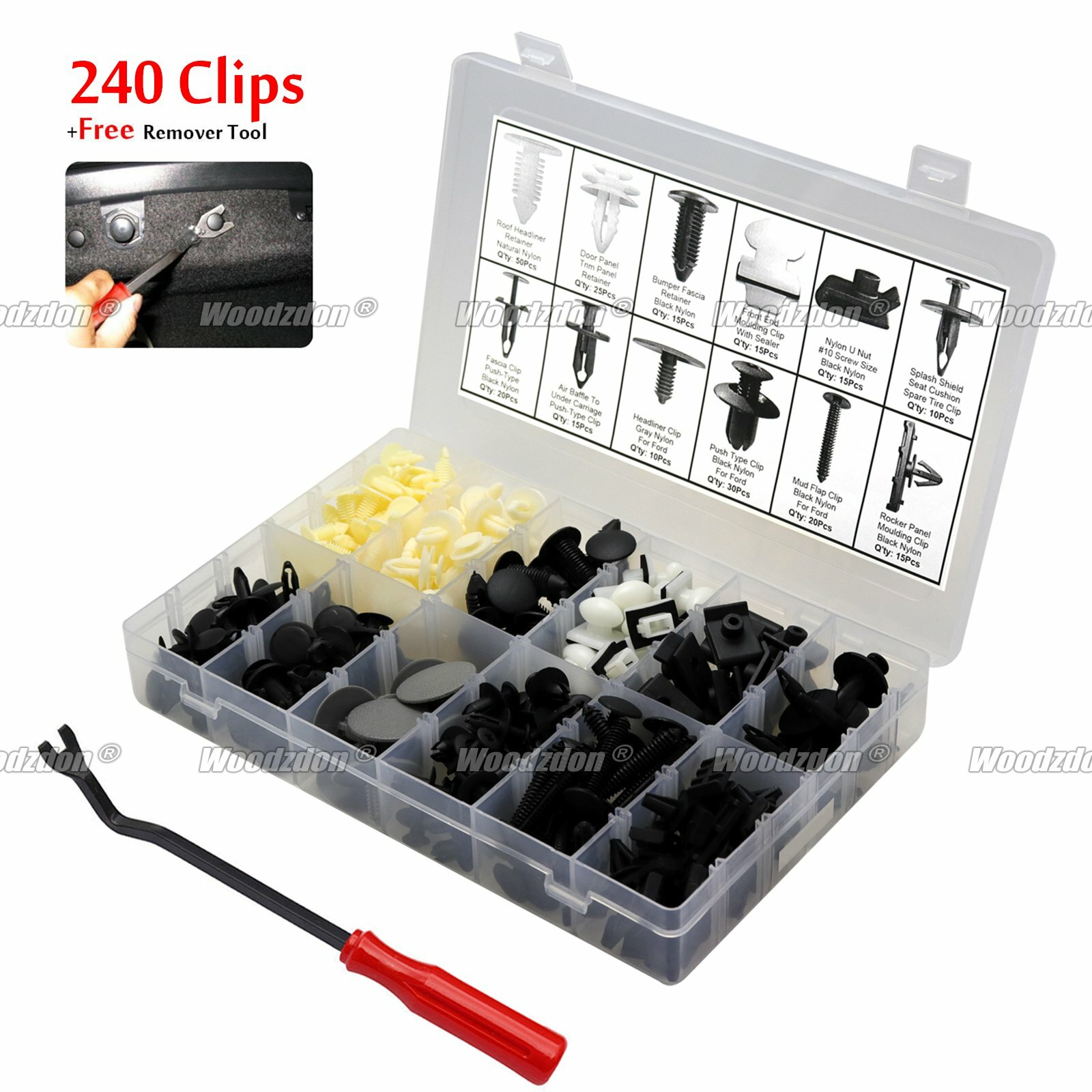 240 Clip+Tool Bumper Mud Flap Rocker Trim Panel Retainer Fastener Rivet For Ford