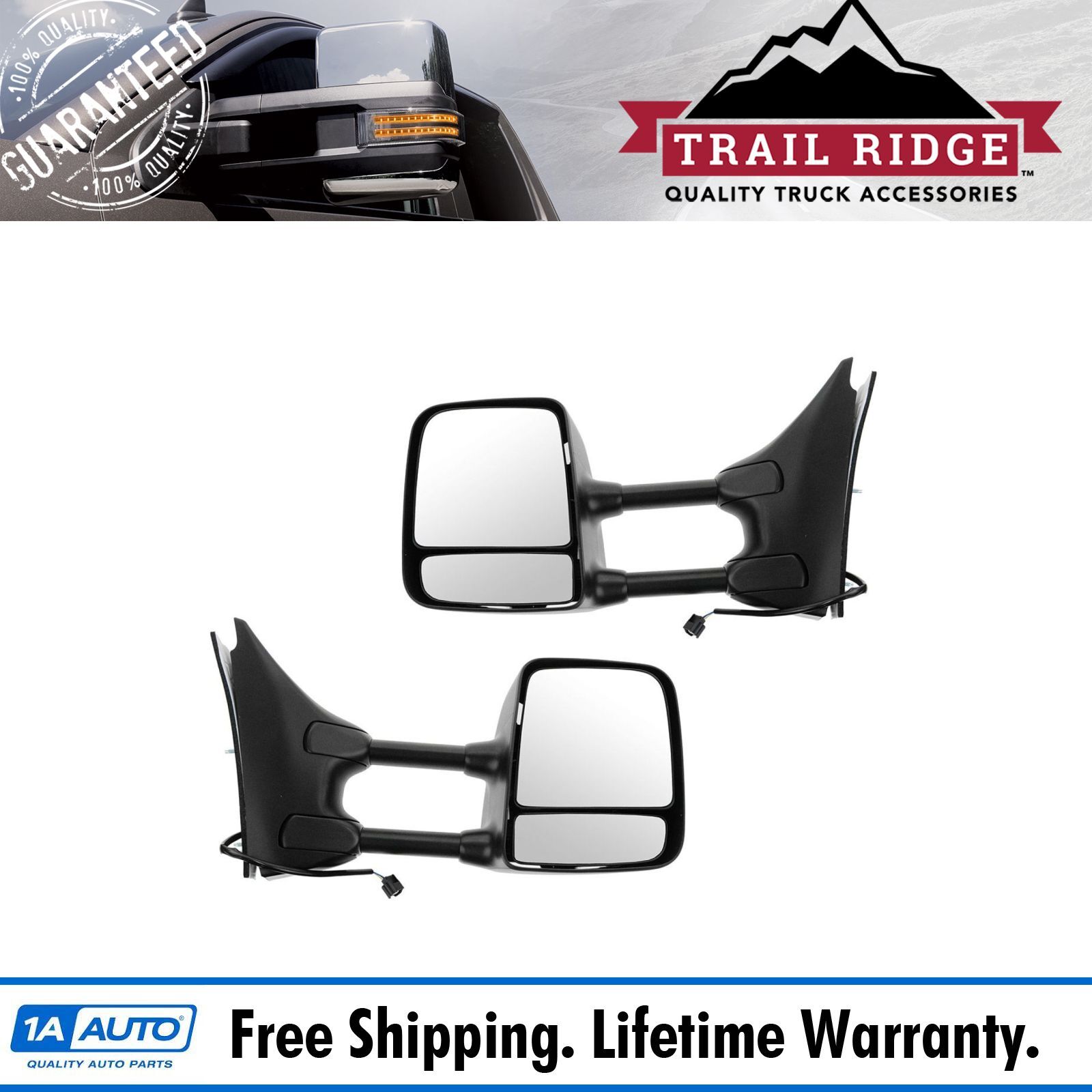 Trail Ridge Tow Mirror Power Textured Black Chrome Pair Set for Nissan Suzuki