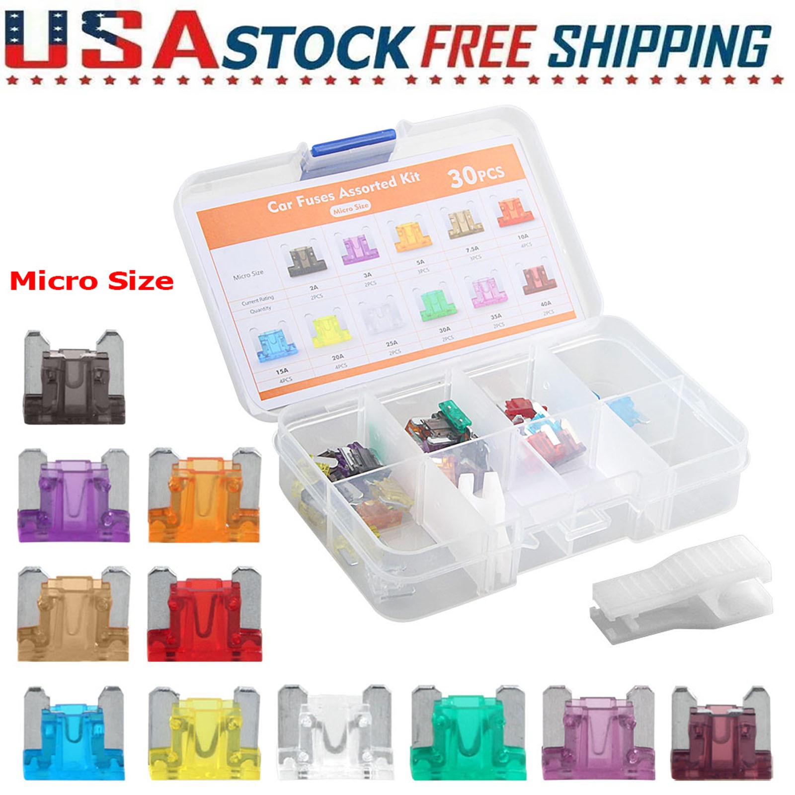 30Pc Micro Size Car Blade Fuse Assortment Assorted Kit for Auto Truck Automotive