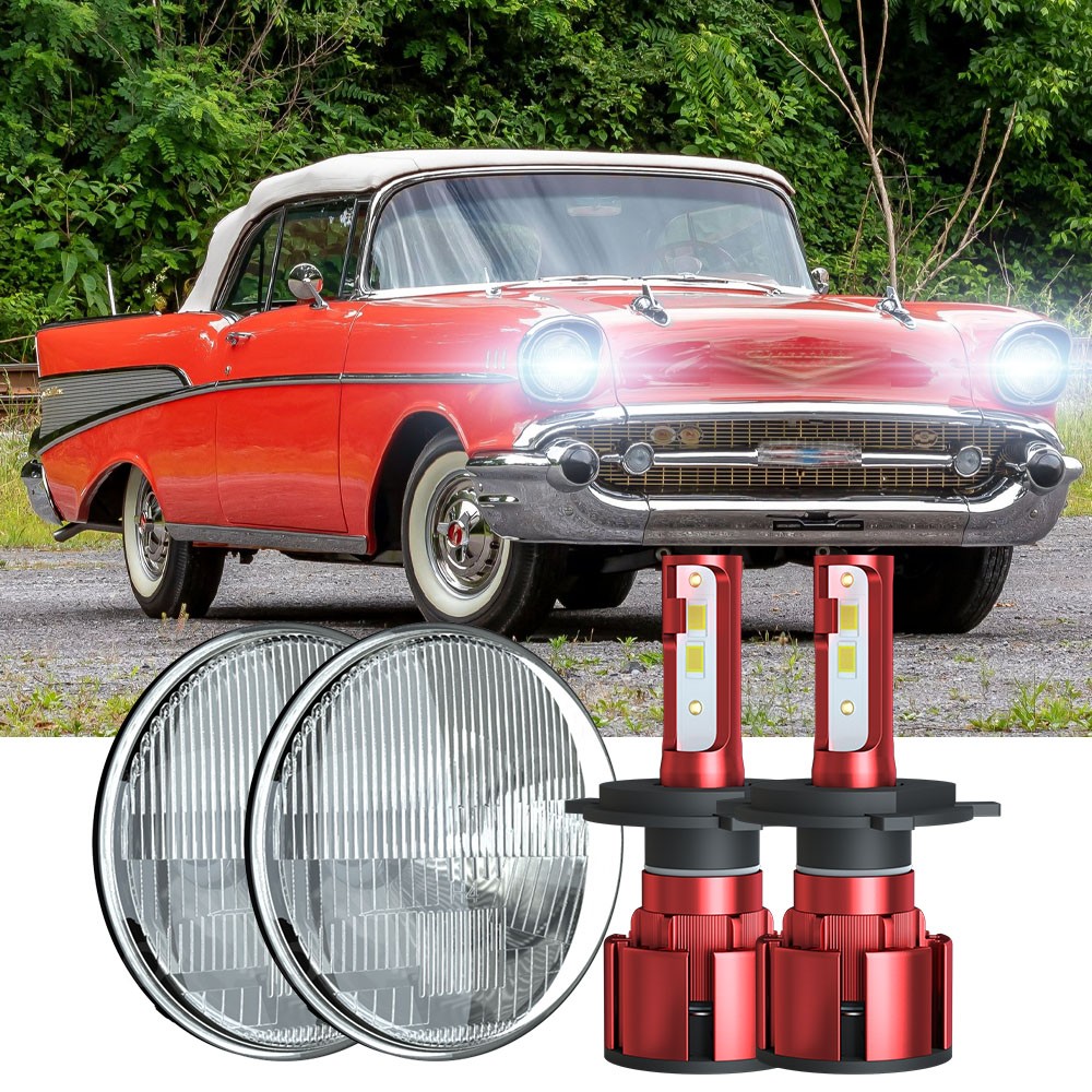 Pair 7″ Inch Round LED Headlights Hi/LO Sealed BEAM Fit Chevy Bel Air 1955-1957