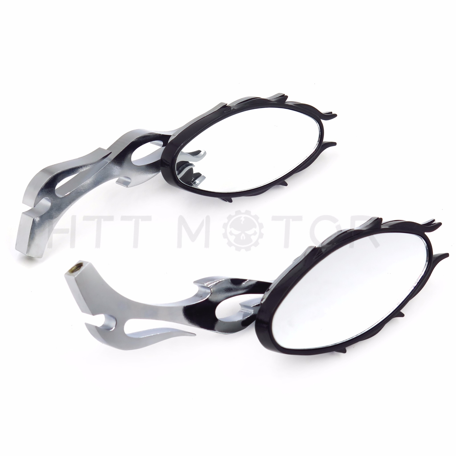 CHROME CNC FLAME MOTORCYCLE CRUISER CHOPPER CUSTOM REARVIEW SIDE MIRROR 8MM 10MM