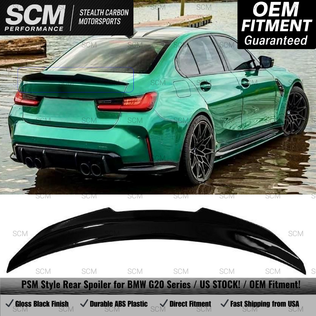 GLOSS BLACK HIGH PSM STYLE REAR SPOILER WING FOR 2019–2025 BMW G20 330I M340I M3