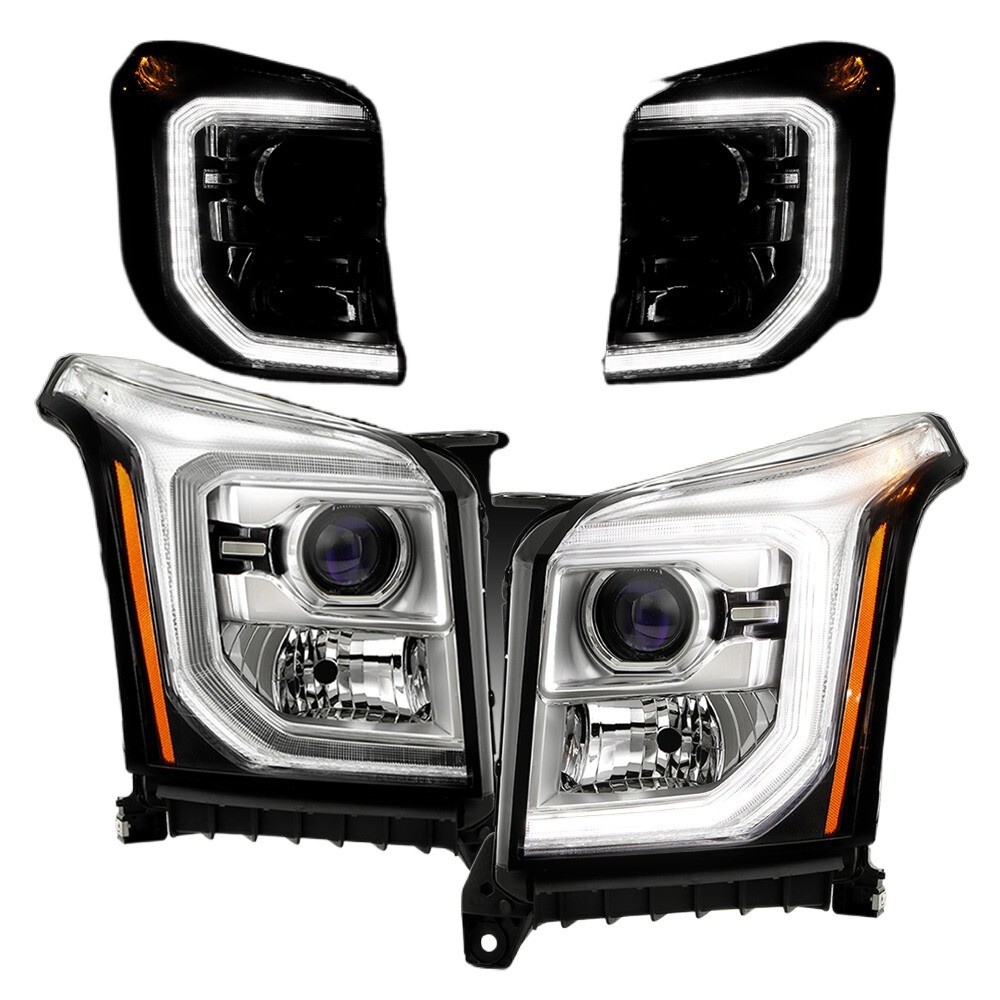 Pair Halogen Headlights For 2015-2017 GMC YuKon DRL Projector Chrome Left+Right