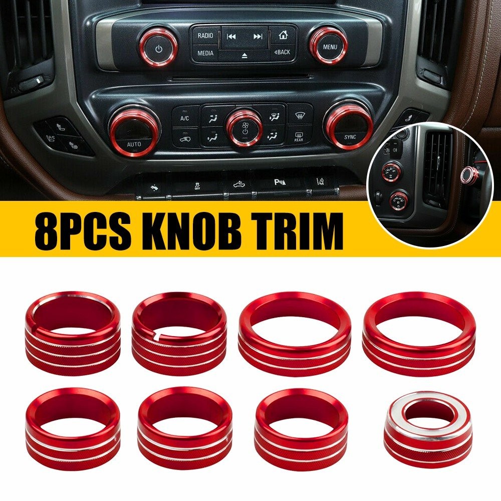 8 Console Center Switch Knob Decor Bezels Cover Ring For Chevy 2014-18 Silverado