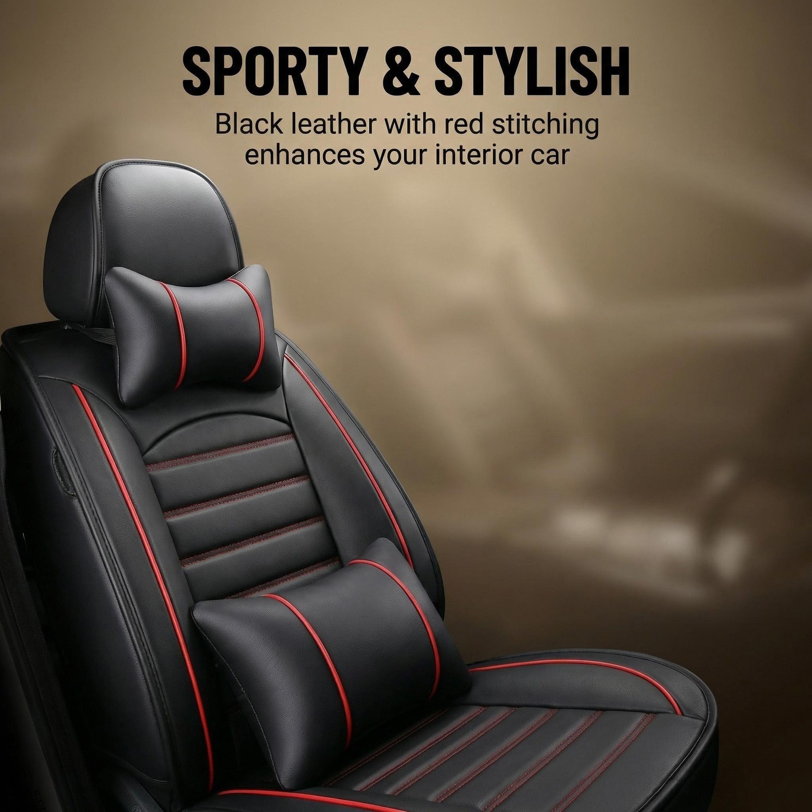 5-Seat PU Leather Car Seat Covers Full Set With Headrest Lumbar Pillows