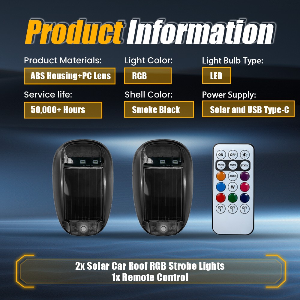 Wireless Remote RGB Solar LED Cab Light 2X For RV Trailer Boat Truck IP67 Smoked