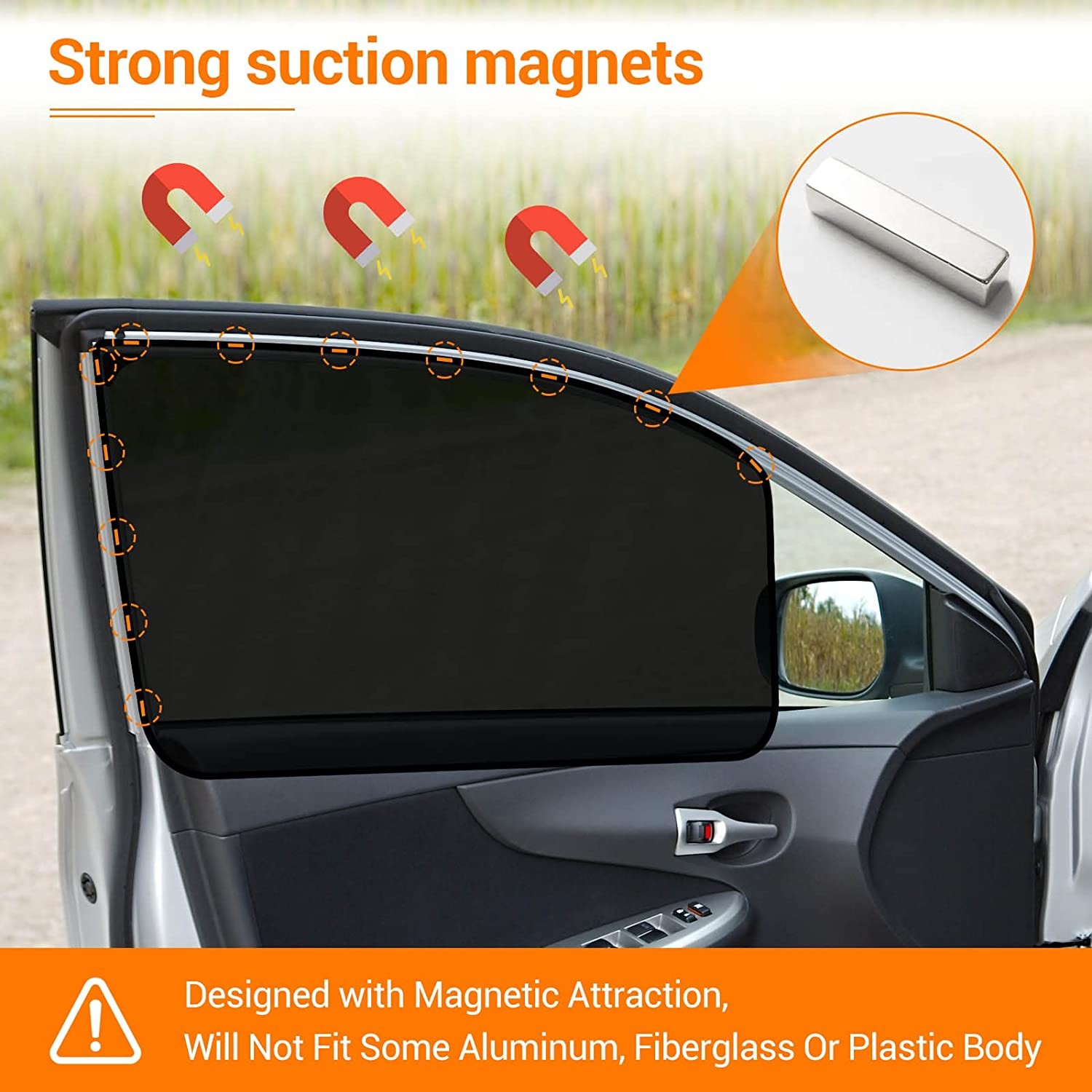 4× Magnetic Car Side Front Rear Window Sun Shade Cover Mesh Shield UV Protection