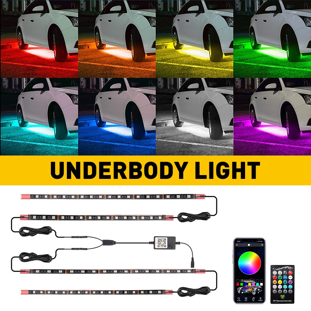 4 pcs RGB Under Car Strip Light Kit 210 LED Neon Tube Underglow Underbody System