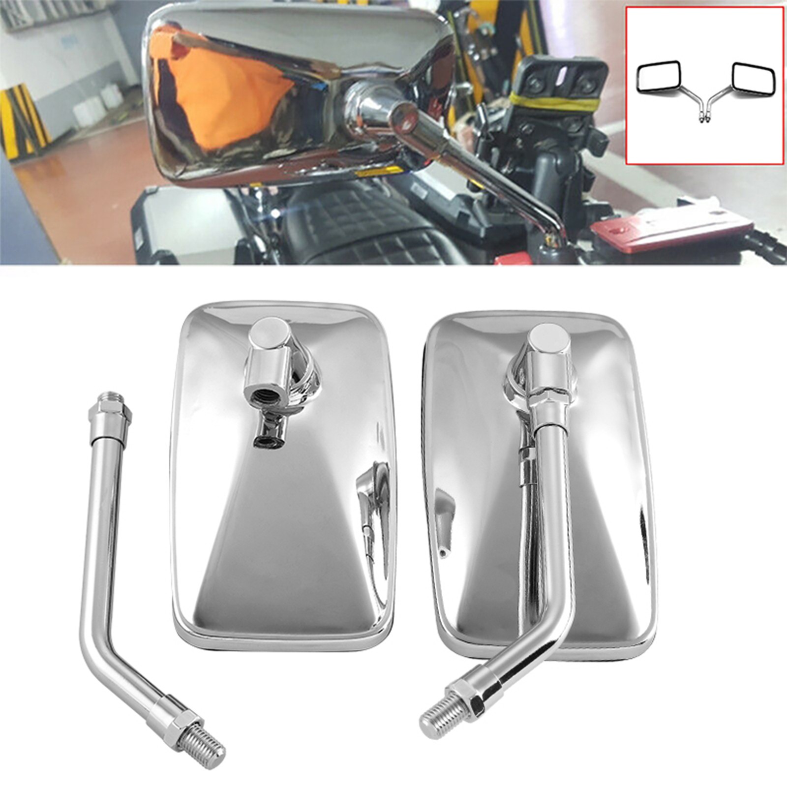 Chrome Motorcycle Rectangle Side Mirrors For Honda Magna 500C 1000 250 VF 750C
