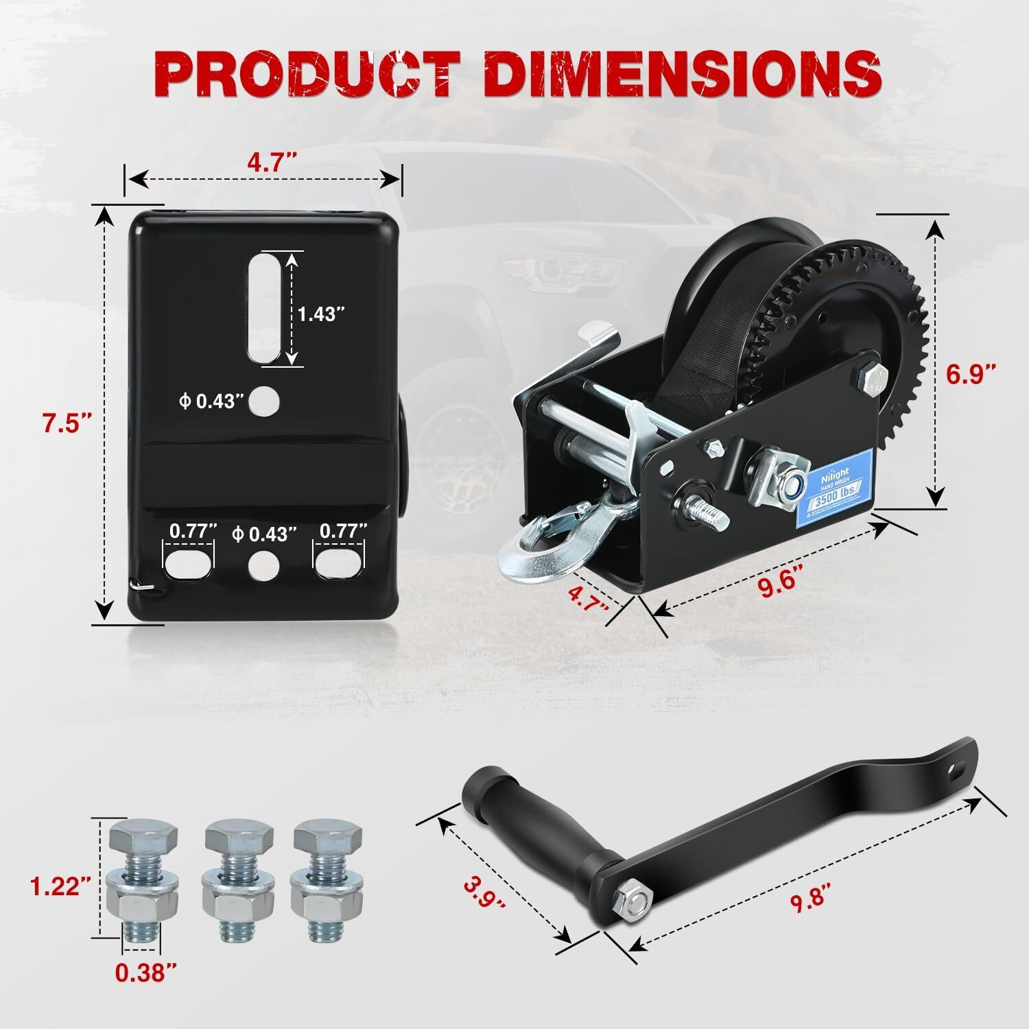 Nilight Boat Trailer Winch 3500 LBS Hand Crank Winch Heavy Duty Boat Winches