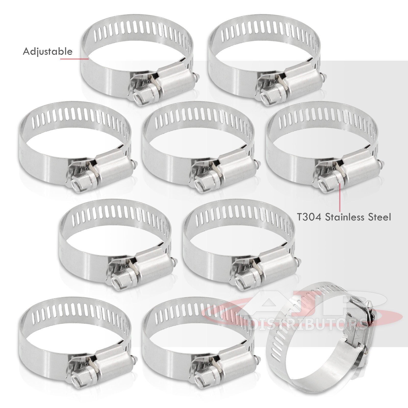 3/4″-1.75″ Adjustable Stainless Steel Worm Clips Fuel Line Hose Clamps Set 10PCS