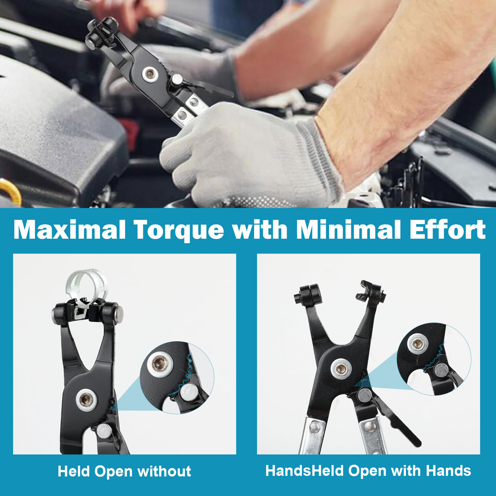 Flexible Automotive Hose Clamp Clip Plier Tool Set Swivel Jaw Flat Angled Band