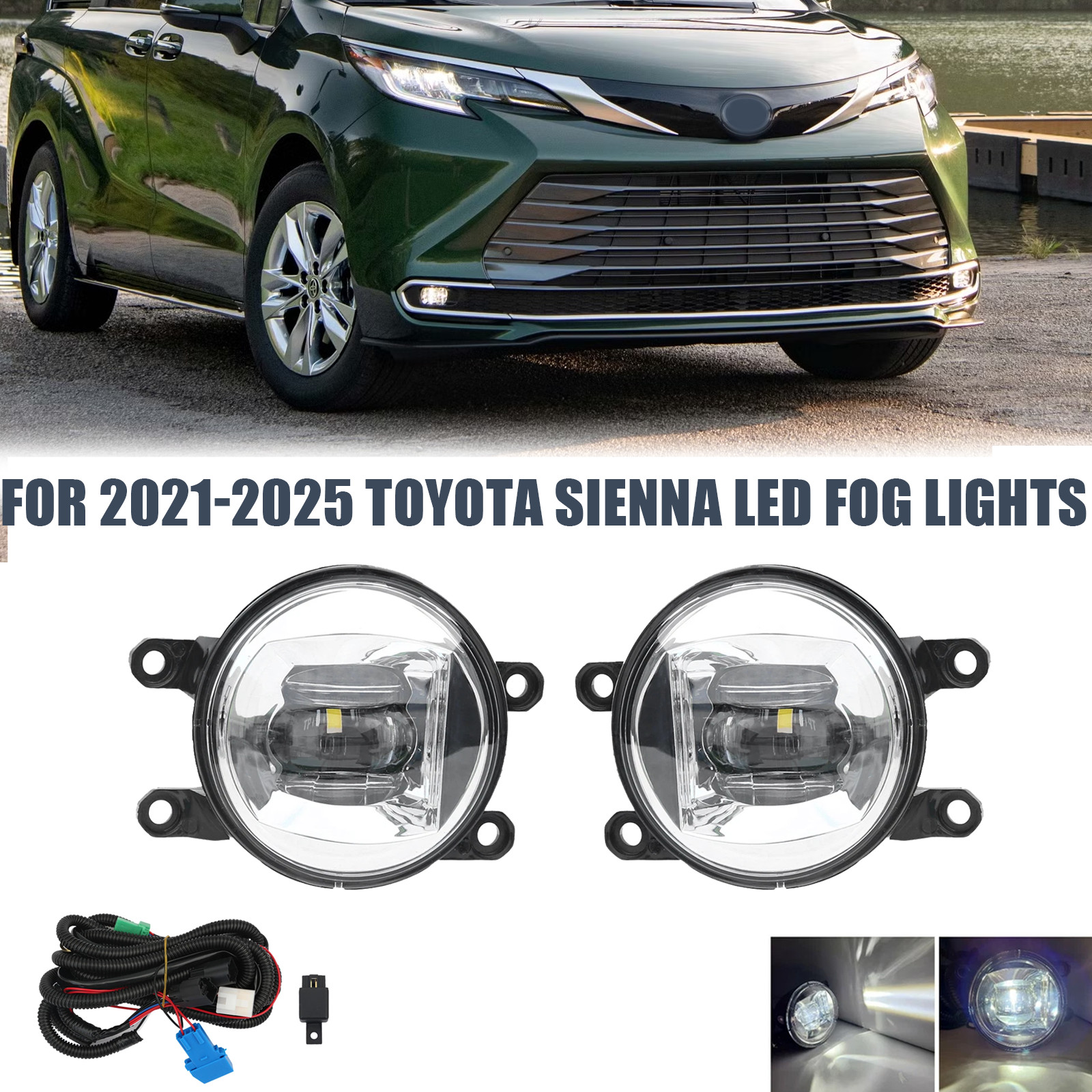 For Toyota Sienna 2021-2025 Fog Driving Light Wire Harness Switch Kit LED Pair