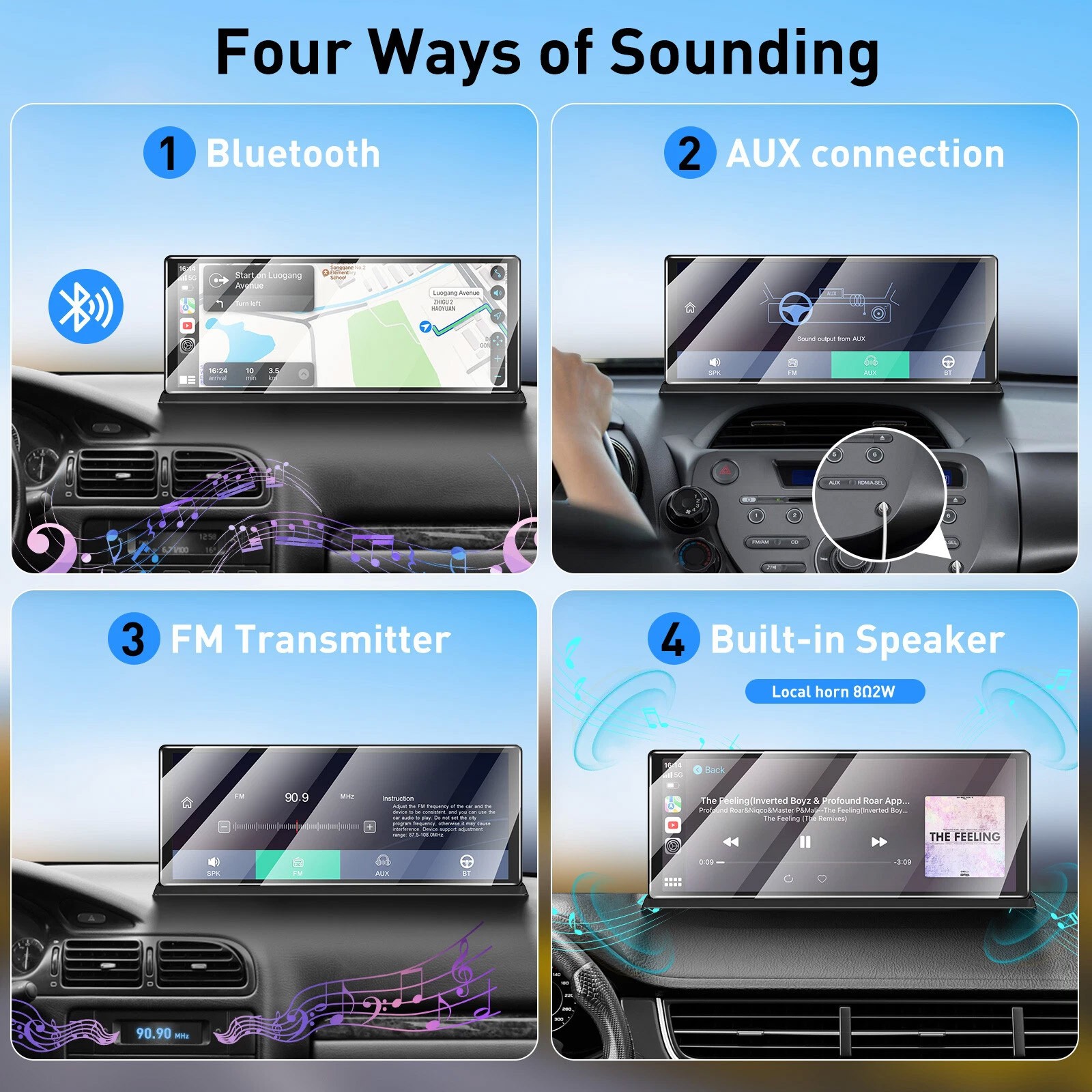 11.3 inch Car Multimedia Player Wireless Carplay Android Auto Dash Cam VideoQc