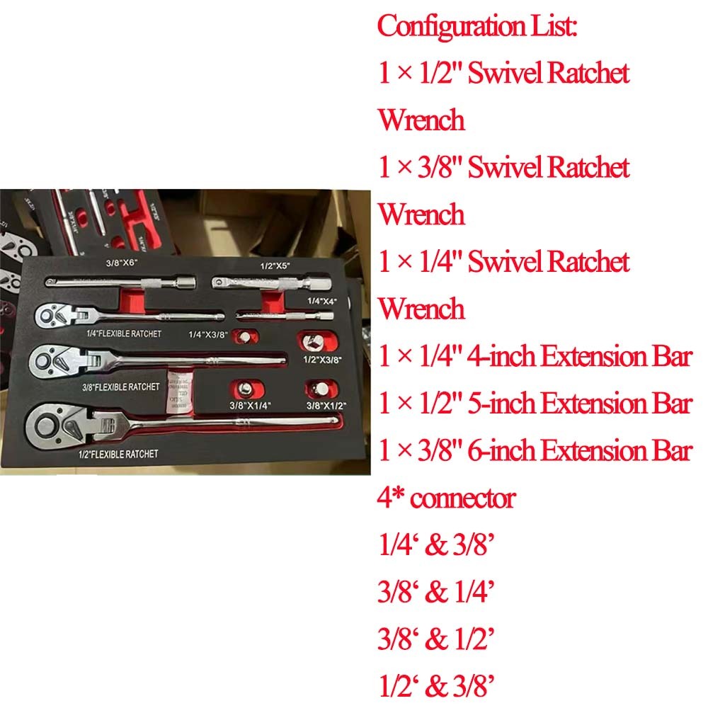 72-Tooth Flexible Handle Ratchet Wrench 10-Piece Set Includes 1/4-inch,3/8-inch