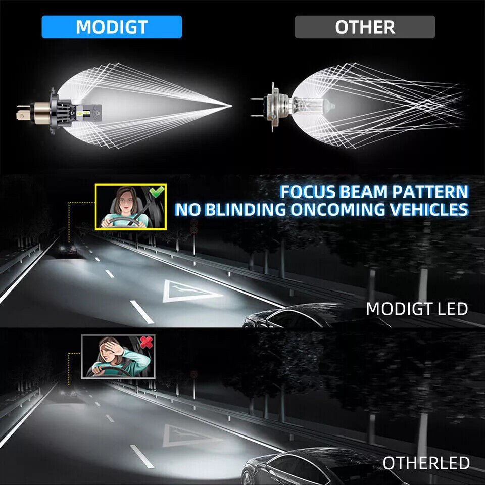 Pair 9004 HB1 LED Headlight Bulbs Conversion Kit 6000K Bright White Hi/Low Beam