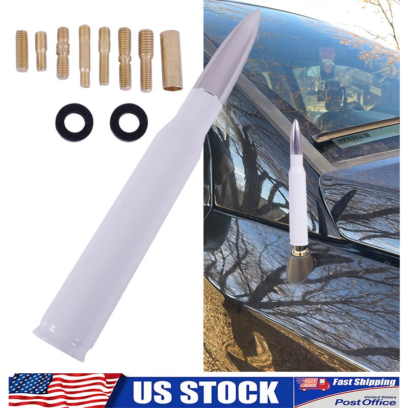 White and Silver Bullet Style Antenna Fits Dodge Ram Trucks Fits All Year Models