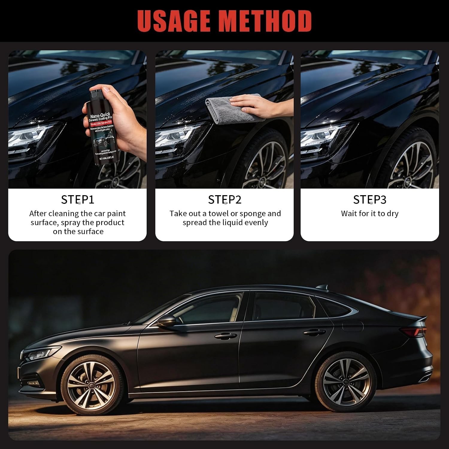 2PCS Nano-Quick Ceramic Coating Pro, Revolutionary Nano Spray for Car Detailing