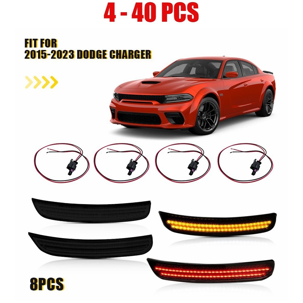 4-40 For 2015-22 Dodge Charger Amber+Red LED Side Marker Lights w/ Harness Set N