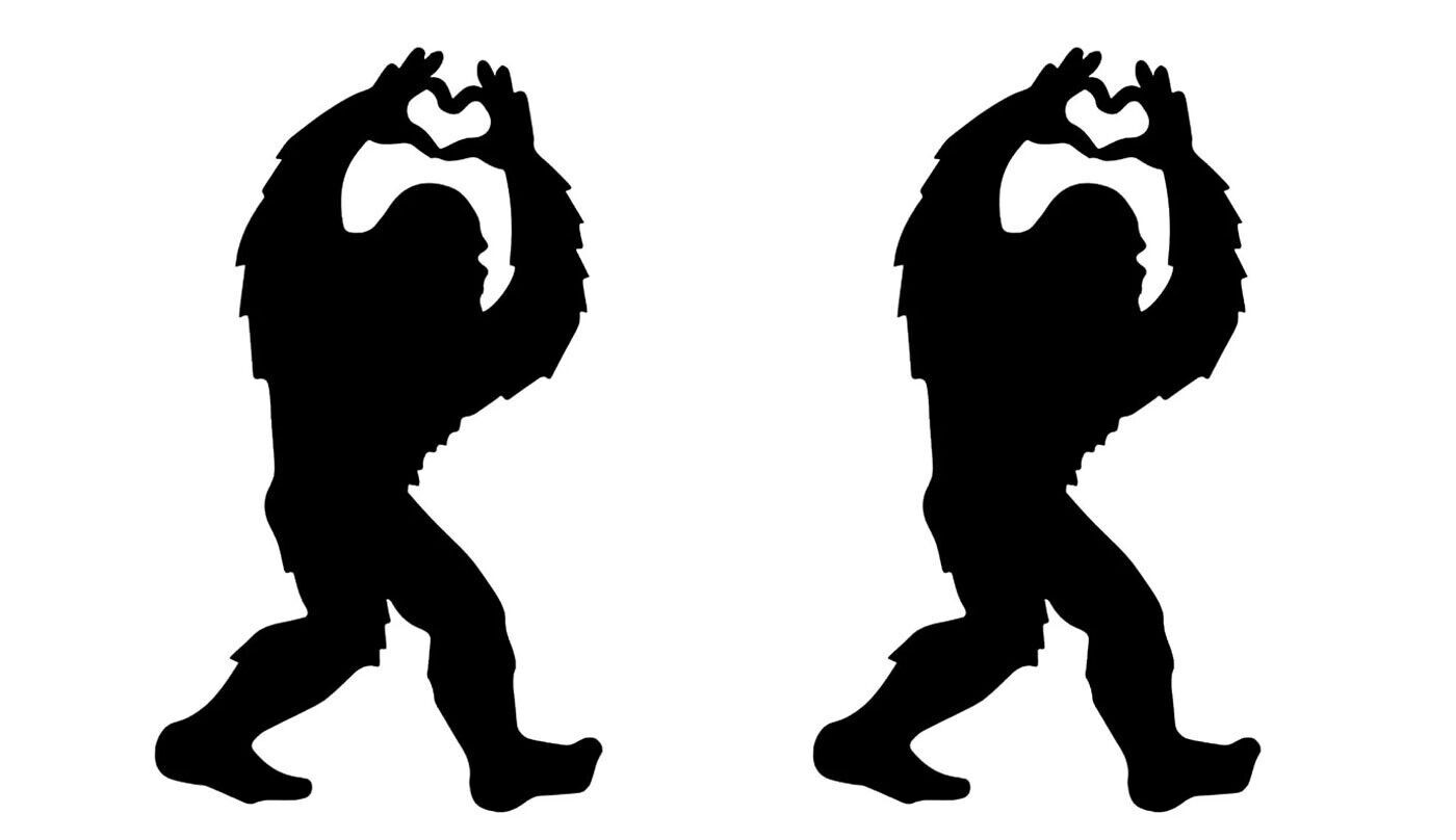 TWO Bigfoot Spreading Love Black Vinyl Decal Car Windows Laptop Tablet Tumbler