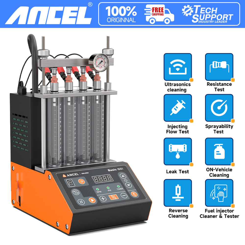 ANCEL ANJ400 Car Ultrasonic Fuel Injector Cleaner Tester Machine Tool 4 Cylinder