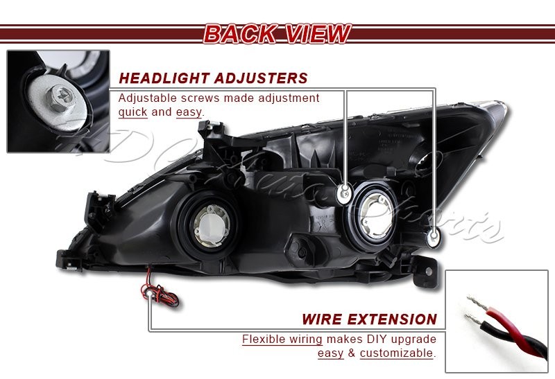 For 2003-2007 Honda Accord DRL LED Black Housing Headlights W/Clear Reflector