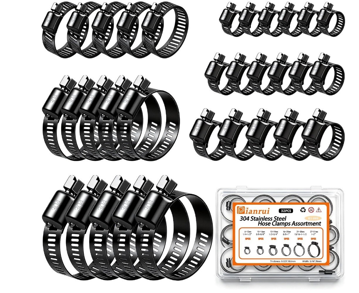 Dianrui 32 PCS Stainless Steel Hose Clamps Kit 1/4″-2″ Automotive Marine