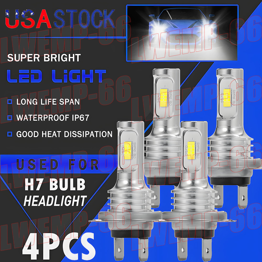 4x H7 LED Headlight Bulb Kit High Low Beam 80000LM Super Bright 6500K White E4EA