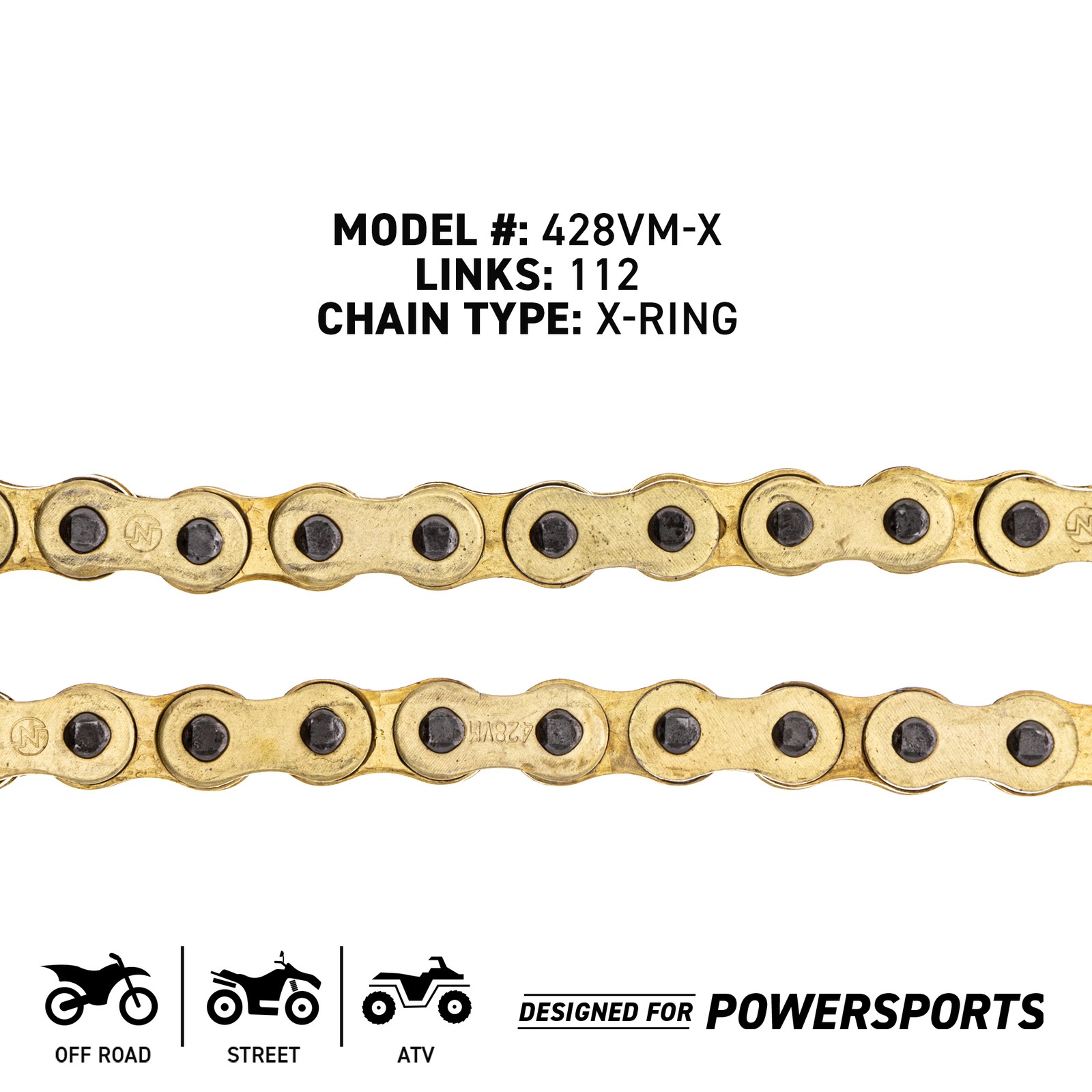 NICHE Gold 428 X-Ring Chain 112 Links With Connecting Master Link Motorcycle