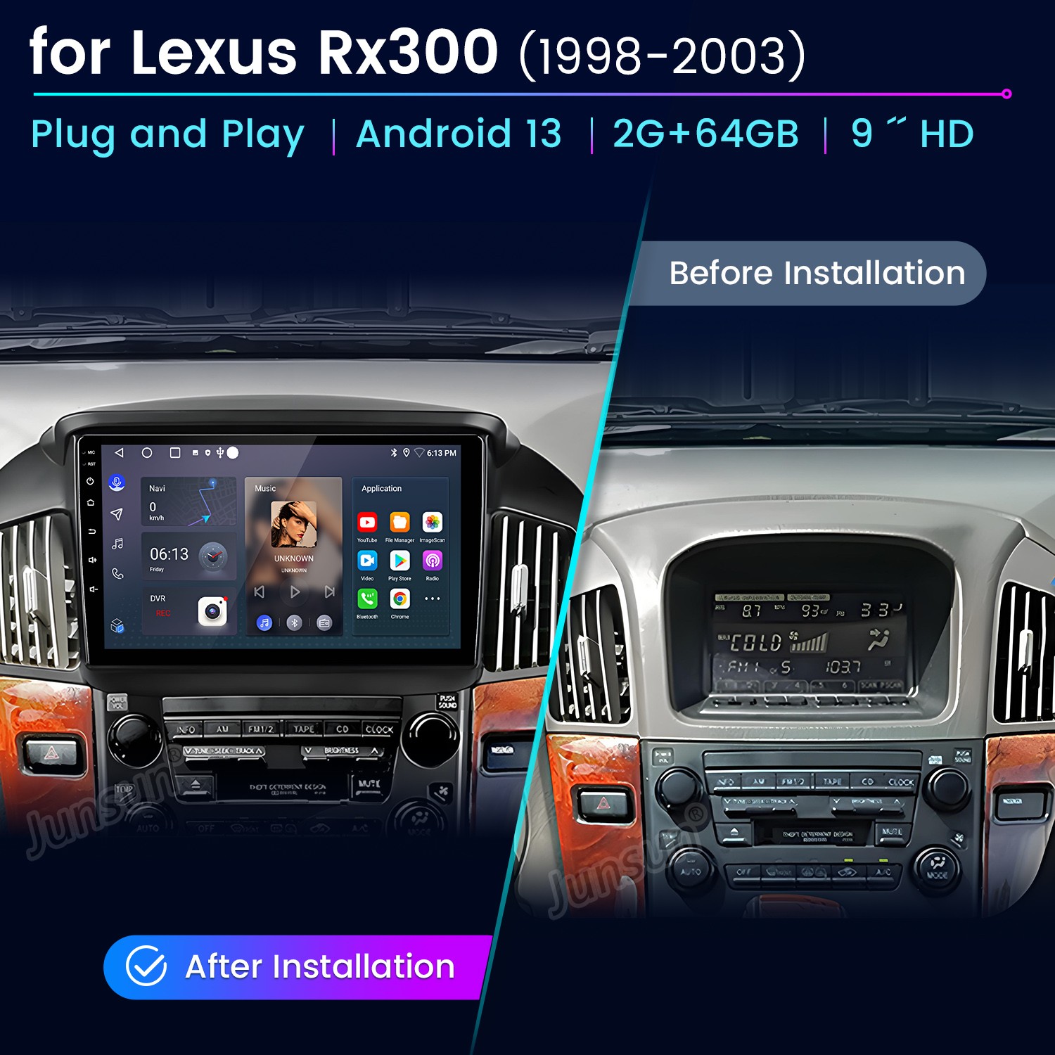 For 1998-2003 Lexus Rx300 Android13 Car Stereo Radio GPS Navi WIFI CarPlay 2+32G